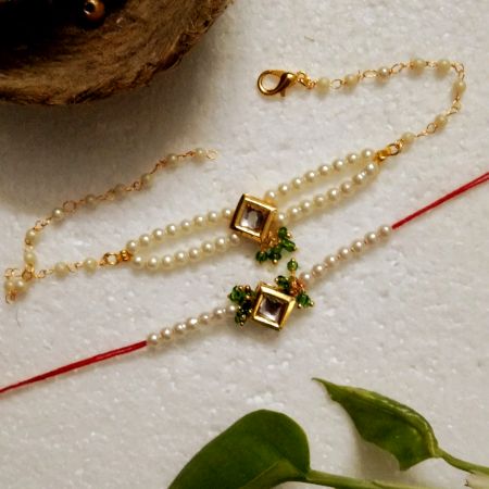 Handmade Rakhi with Kundan, Acrylic Beads for Rakshabandhan